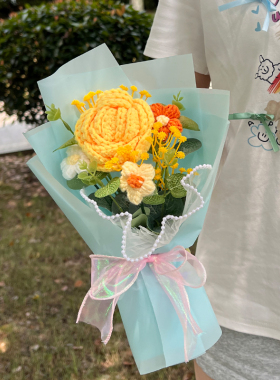 玫瑰针织小花束毛线编织花女生闺蜜生日咧送女友表白拍照永生花