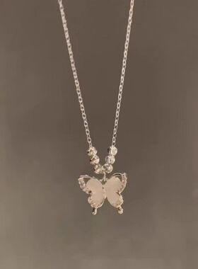 冷淡风冰透猫眼石蝴蝶项链精致高颜值配裙子锁骨链女