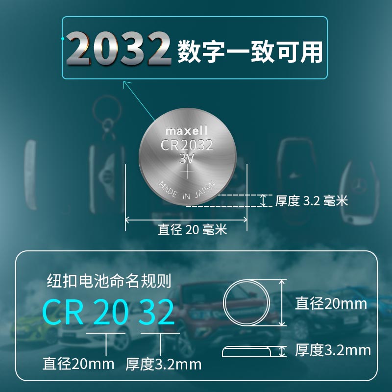 日本进口CR2032纽扣电池3V锂电子原装GR DL CA BR2032H圆形lithiumcell型号lithium cell button 2302-图1