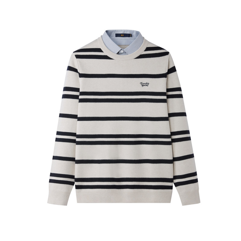 HLA/海澜之家麻烦星球双领条纹针织衫24秋冬新远红外假两件毛衣男,淘宝优惠券,粉丝福利购,淘宝优惠卷