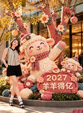 2027羊年仿真花艺绵羊景观雕塑