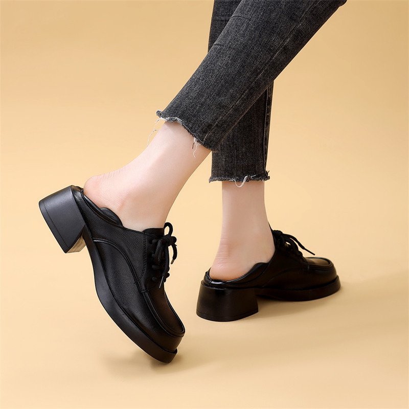 两穿黑色小皮鞋女2026春秋新款系带深口单鞋妈妈鞋软底软皮女鞋子,淘宝优惠券,粉丝福利购,淘宝优惠卷