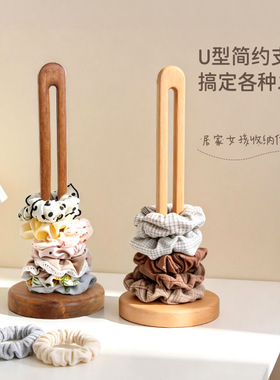 日式多巴胺实木大肠发圈收纳架桌面木质置物架头绳皮筋饰品展示架
