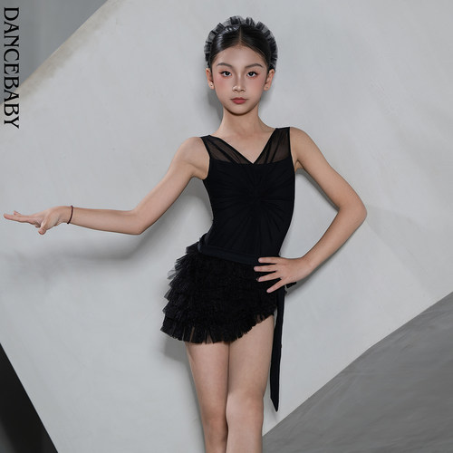 Dancebaby2026新款拉丁舞服日常练功服女童高级感舞蹈服体服D122 - 图1