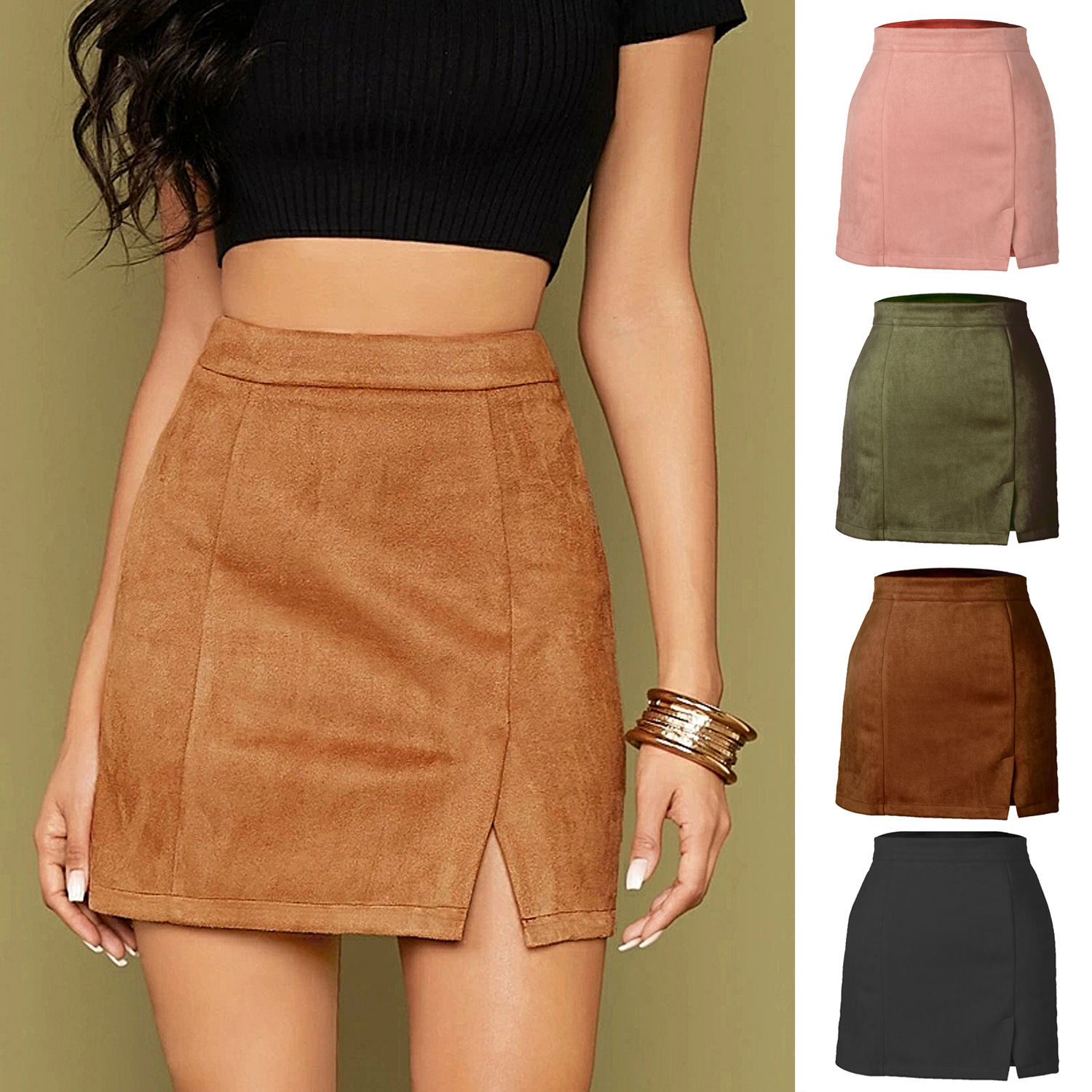 Women&#39;s velvet wrap hip ins short skirt high waist z-图0