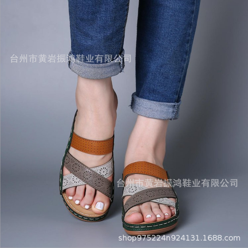 Summer big size slippers women sandals 女鞋中跟凉拖鞋42 43 - 图0