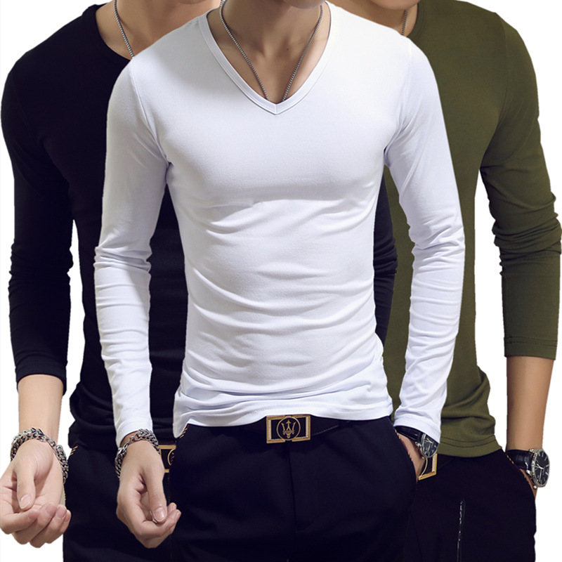 2019 Spring Autumn Period Long Sleeve Men's Solid T Shirt - 图1