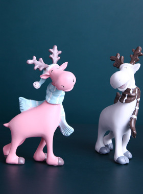 【北欧工艺可爱创意树脂可爱麋鹿】摆件家居儿童送人软装汽车摆件