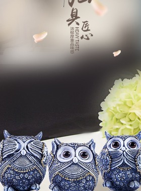 厂家直销zakka杂 迷你动物搁板摆设萌萌哒复古陶瓷猫头鹰家居摆件