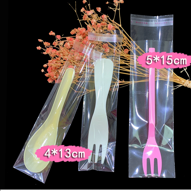 一次性塑料勺子叉子塑料袋 opp不干胶自粘袋 长形透明包装袋 - 图2