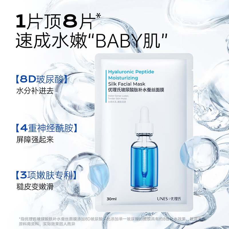 优理氏玻尿酸面膜女补水保湿清洁毛孔控油滋润舒缓修护官方正品女