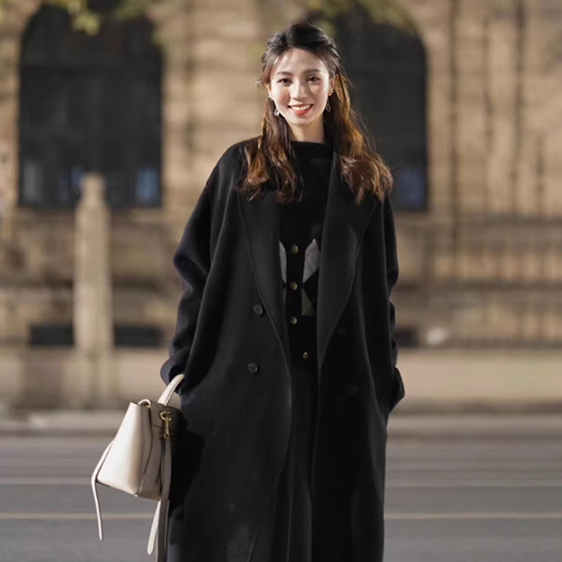 韩系高级感毛呢外套大衣秋冬季2025年新款女小个子气质中长款风衣 - 图2