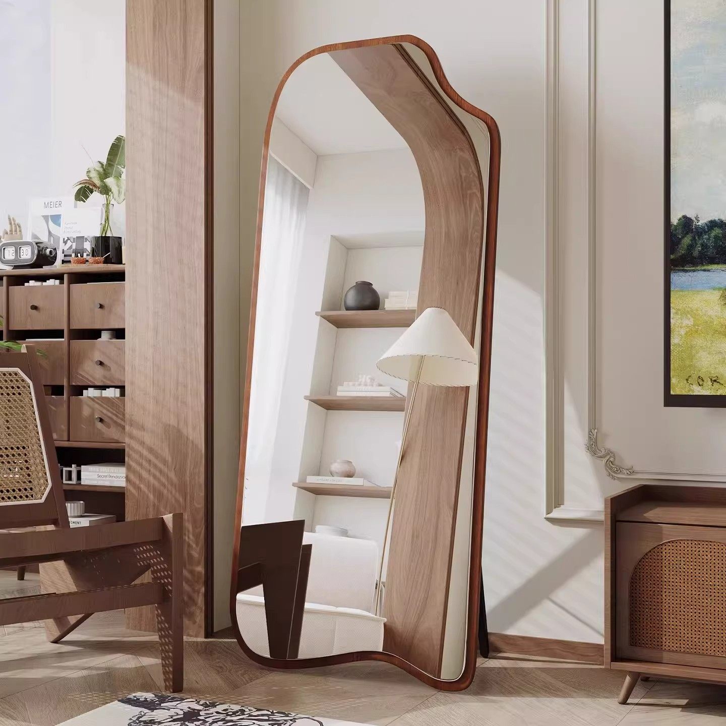 全身镜落地镜中古风穿衣镜家用壁挂式异形挂墙镜子女生卧室试衣镜,淘宝优惠券,粉丝福利购,淘宝优惠卷