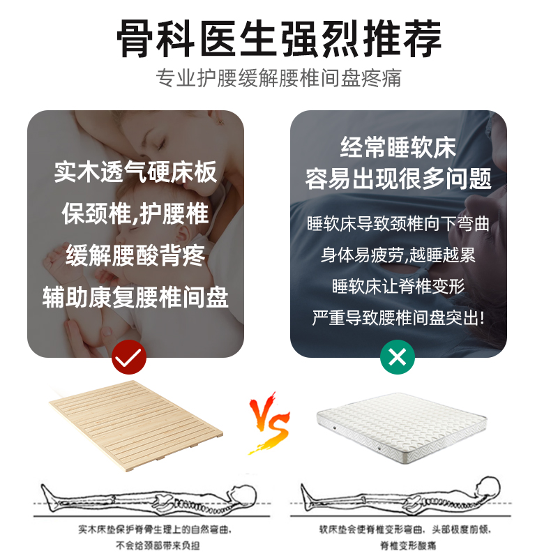 全实木硬床板折叠床板木板垫片硬板床垫板排骨架1.8米护腰护脊椎