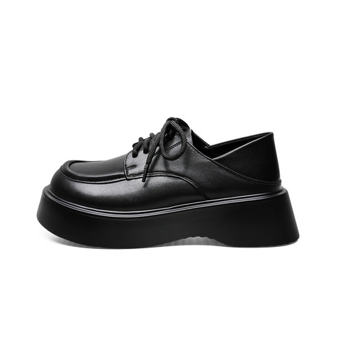 厚底英伦风小皮鞋女春秋季新款松糕乐福鞋不累脚真皮软底黑色皮鞋 - 图2