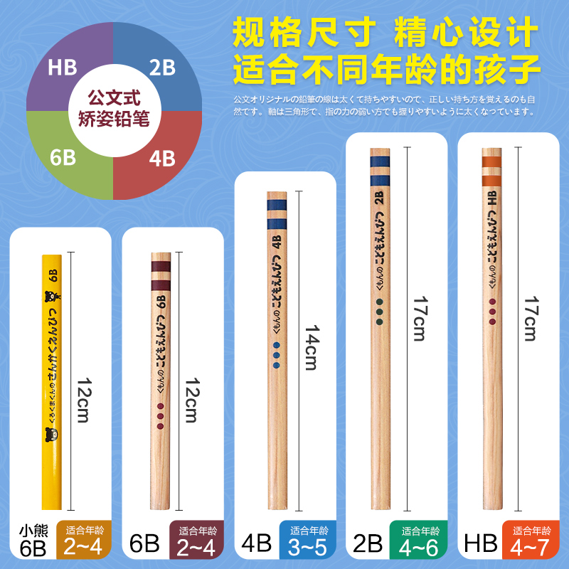 KUMON铅笔公文式教育文具2B-HB儿童幼儿园用三角笔杆握笔器转笔刀-图2