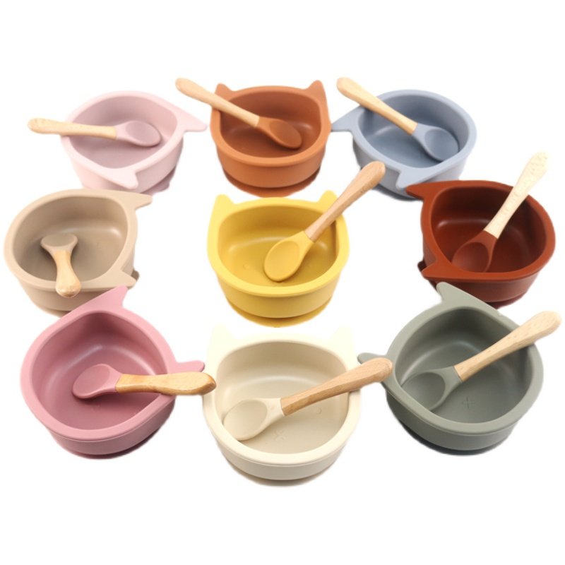 儿童餐盘安全硅胶防摔卡通猫耳朵宝宝辅食碗勺婴儿餐具套装,淘宝优惠券,粉丝福利购,淘宝优惠卷