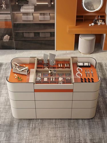 定制poliform轻奢衣帽间皮革中岛柜家用首饰展示柜多功能储物柜 - 图1