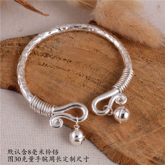纯手工999纯银脚镯女链子大人响铃铛开口足银脚环小孩实心银手镯