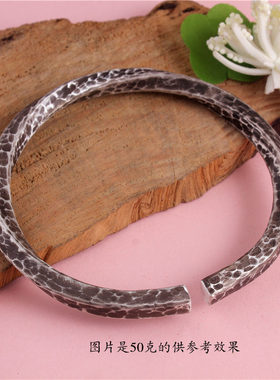 纯银锤纹情侣手环一对送男友女友