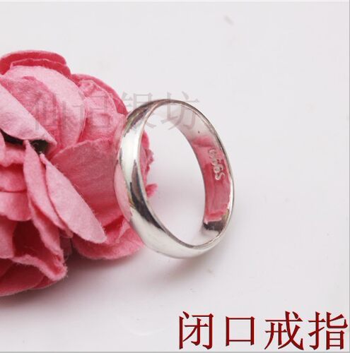 仙记手工订做 999纯银 纯银戒指情侣对戒 男女银戒指指环半圆闭口 - 图0