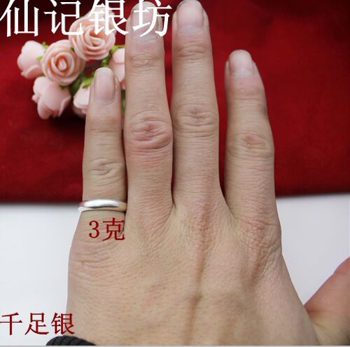 仙记手工订做 999纯银 纯银戒指情侣对戒 男女银戒指指环半圆闭口 - 图2