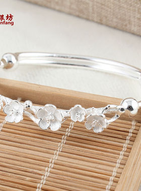 990足银纯银手镯女韩国烂漫伸缩