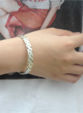情侣麻花开口纯银手镯复古送生日