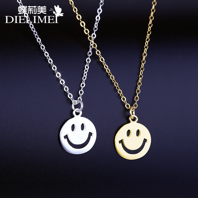 笑脸日韩国创意微笑表情女银锁骨链 蝶莉美项链