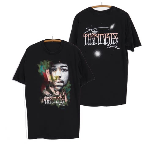Jimi Hendrix吉米亨德里克斯迷幻摇滚电吉他美式高街宽松短袖T恤 - 图1