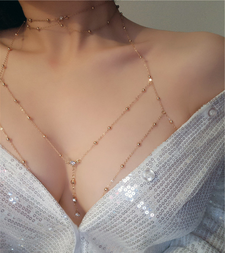 性感闪亮bling镶钻挂脖吊带项链 丹维拉项链