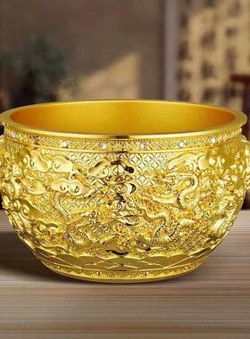 国宝九龙金海金碗錾刻立体高浮雕合金桌面摆件装饰摆件家居家饰
