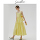 Sincethen yellow suspender skirt seaside long skirt women