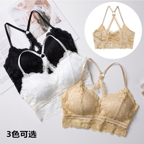 大码吊带文胸胖mm200斤性感聚拢蕾丝无钢圈短款抹胸美背打底内衣 - 图2