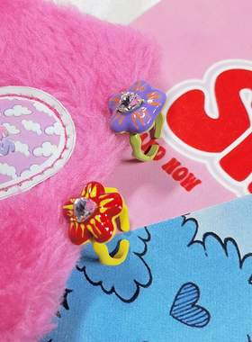 童趣爱心锆石花朵滴釉可爱戒指