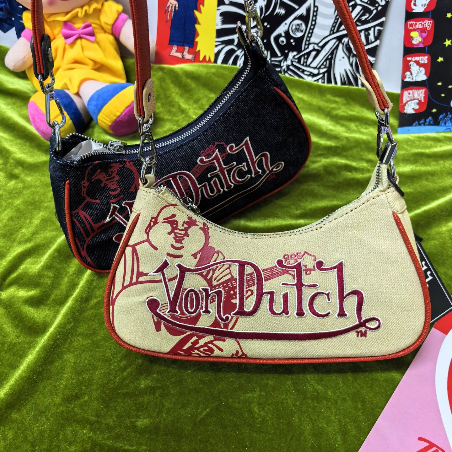 量少 美国单美式复古Y2K甜酷辣妹腋下包刺绣涩谷亚比风单肩手提包,淘宝优惠券,粉丝福利购,淘宝优惠卷