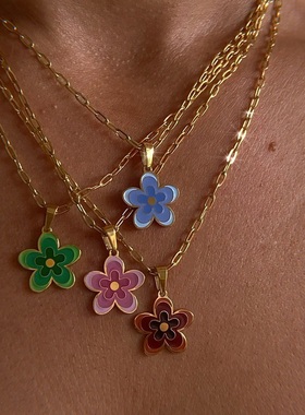 欧美简约美式辣妹滴油花朵项链