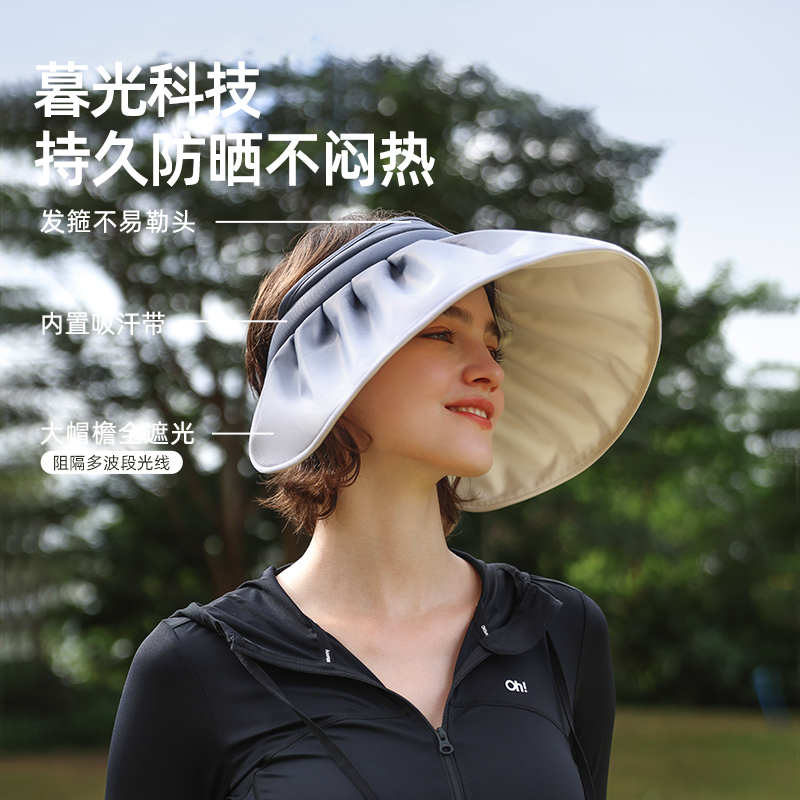 【明星孙千同款】ohsunny防晒帽女遮阳防紫外线空顶大檐贝壳帽子 - 图1