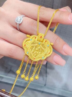 龙凤呈祥花丝镶嵌锁包项链女复古传承天子门生流苏吊坠气质毛衣链