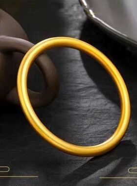 网红同款古法传承金色手镯光面素圈手环气质百搭不掉色男女饰品 