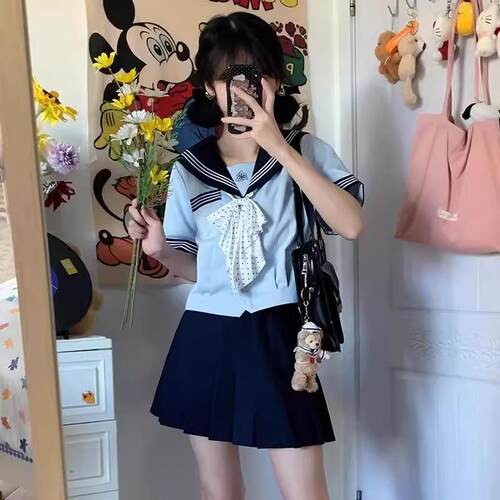 jk制服套装裙原创正版日系水手服三本校供学院风中间服百褶短裙女 - 图1
