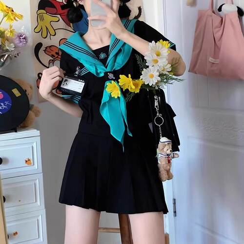 jk制服套装裙原创正版日系水手服三本校供学院风中间服百褶短裙女 - 图3
