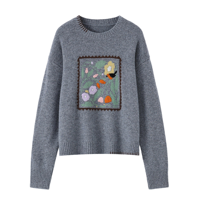大师手绣花鸟画～新款秋冬100%纯山羊绒女圆领宽松加厚毛衣,淘宝优惠券,粉丝福利购,淘宝优惠卷