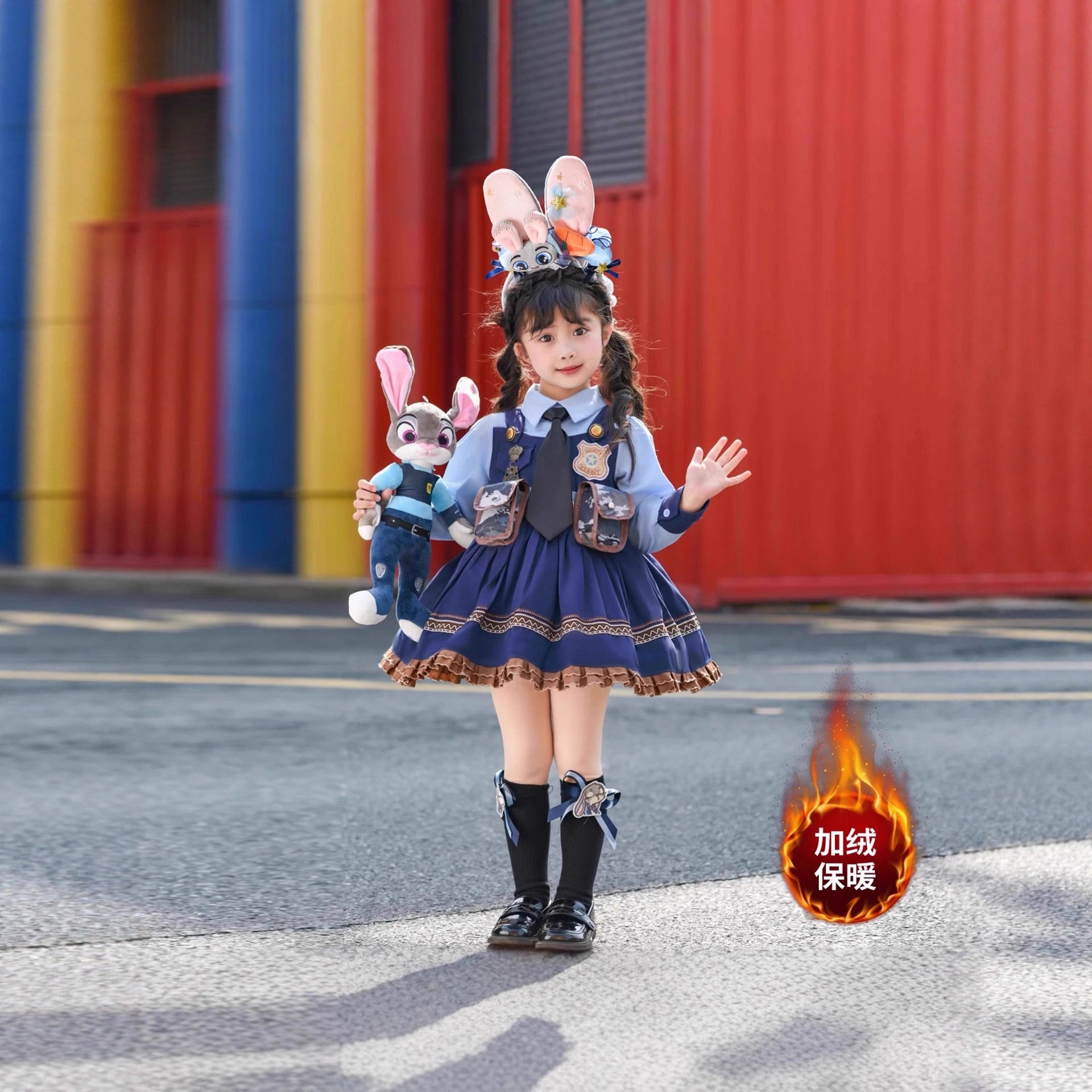 兔子警官裙子儿童加绒连衣裙朱迪衣服洛丽塔女孩礼服女童公主裙 - 图1