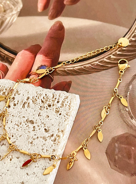 夏苒XIARAN「小叶子」时尚简约气质小众百搭轻奢金色贝片星点手链