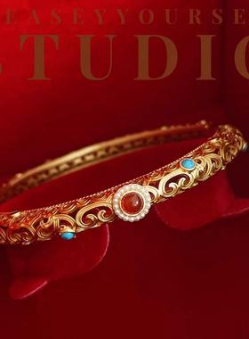 夏苒XIARAN「芙蓉」国风古法民族风新中式手镯镂空蝴蝶宝石手镯女