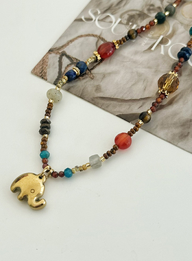 夏苒XIARAN「小象」时尚百搭小众简约撞色高配版小象项链钛钢吊坠