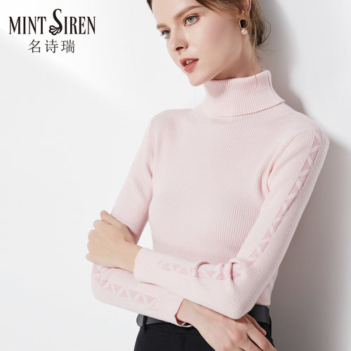 MintSiren高领打底羊毛衫女长袖套头翻领内搭修身螺纹毛衣冬 - 图0