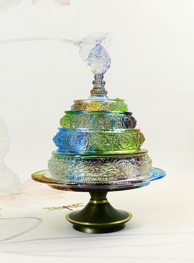 古法琉璃曼扎盘大小号6寸7.5寸彩色曼达供曼茶纯铜插电