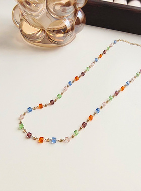 适合夏天的锁骨链彩色串珠多巴胺